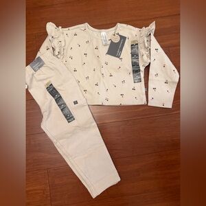 Kids Cream Matching Set with Cherry Print